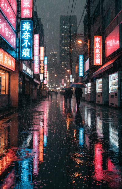 A Narrow Tokyo Alleyway At Night In The Rain With (1)